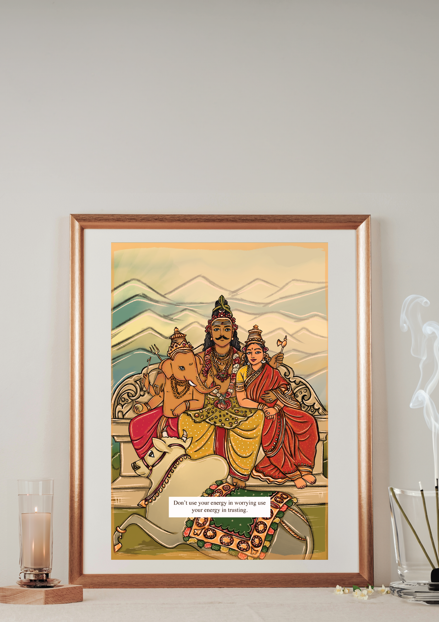 Shiva with Parvathi and Ganesha: Msg: Don't use your energy in worrying use your energy in trusting