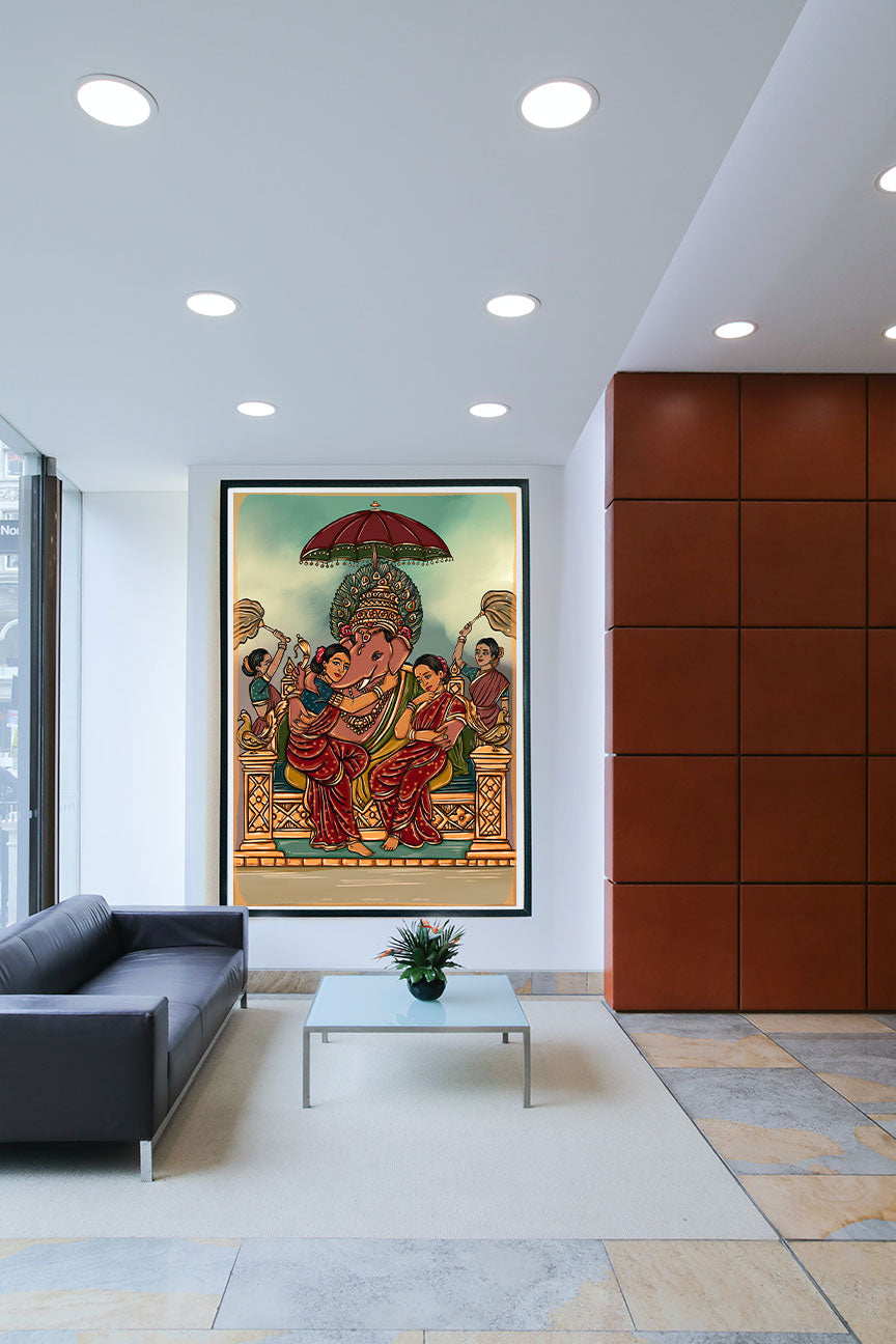 Ganesha with consorts Riddhi and Siddhi